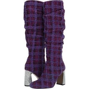 NEW Betsey Johnson Women's 6 Declaan Tall Boots Purple Tweed Rhinestone Heels